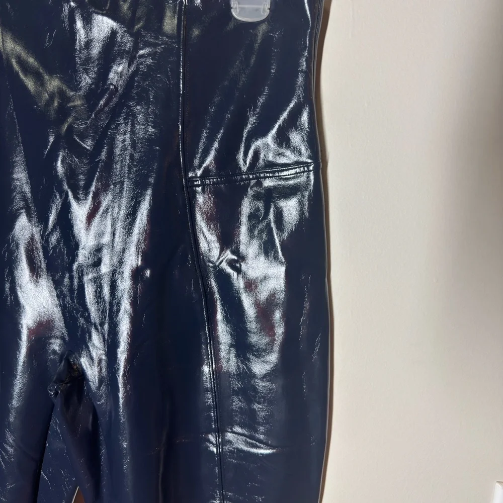 SPANX Faux Patent Leather Leggings Navy Blue Liquid Gloss Pants Classic Sz. 1X - Picture 3 of 5